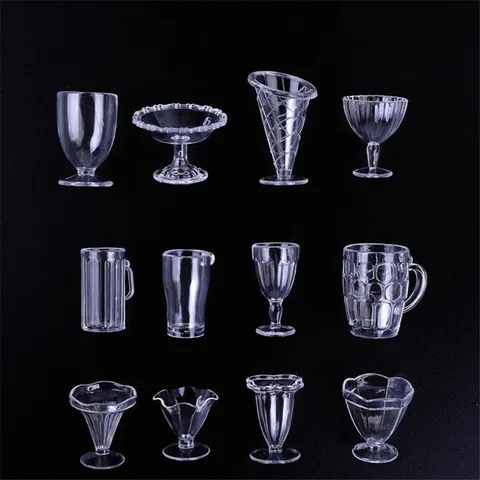 Miniature Plastic Cups Dollhouse Kitchen Food Play DIY Accessories Transparent Sundae Beer Cups Craft Toys