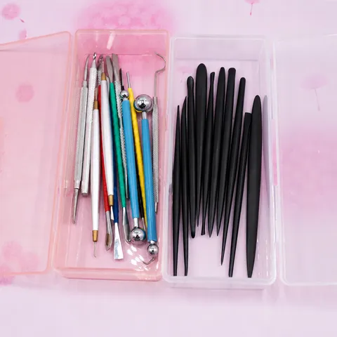 Transparent Plastic Storage Box Pink Organizer Case For Clay Tools Small Parts Arts Crafts Desktop Storage Container