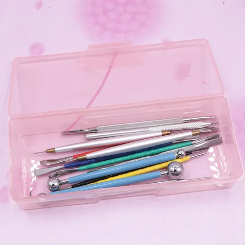 Transparent Plastic Storage Box Pink Organizer Case For Clay Tools Small Parts Arts Crafts Desktop Storage Container