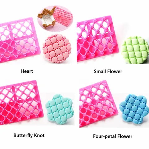 Pink Plastic Cookie Mold Biscuit Fondant Embossing Stamp Baking Tool Plaid Heart Bow Flower Cake Decorating Mold