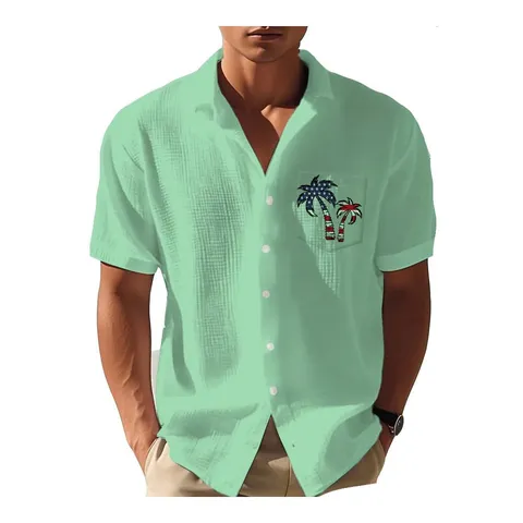 Chemise Hawaïenne Casual pour Hommes Impression Numérique Col Rabattu Manches Courtes Été Plage Top Polyester