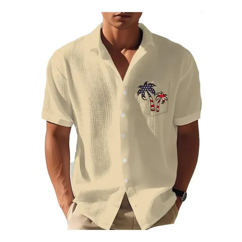 Chemise Hawaïenne Casual pour Hommes Impression Numérique Col Rabattu Manches Courtes Été Plage Top Polyester
