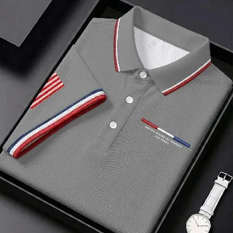 Chemise Polo Manches Courtes Décontractée pour Hommes Affaires Élégant Col Rabattu Top Imprimé Été Vêtements Respirants