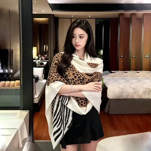 Women's Vintage Leopard Print Polyester Scarf Fashion Chic Contrast Color Shawl Wrap For Daily Spring Autumn Winter
