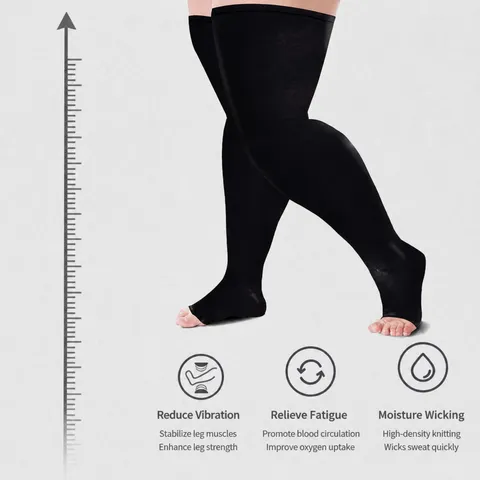 Plus Size Compression Stockings For Women Thigh High Nylon Elastic Anti-Fatigue Sport Over Knee Stockings