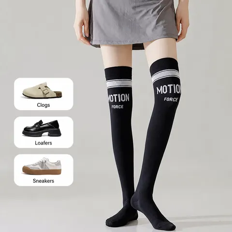 Women Compression Over Knee Socks Athletic Running Sports Thigh High Socks Nylon Breathable Anti Slip Leg Shaping Stockings