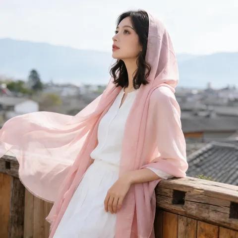 Women Lightweight Solid Color Cotton Blend Long Scarf Large Size Beach Shawl Fashion Versatile Neck Scarf