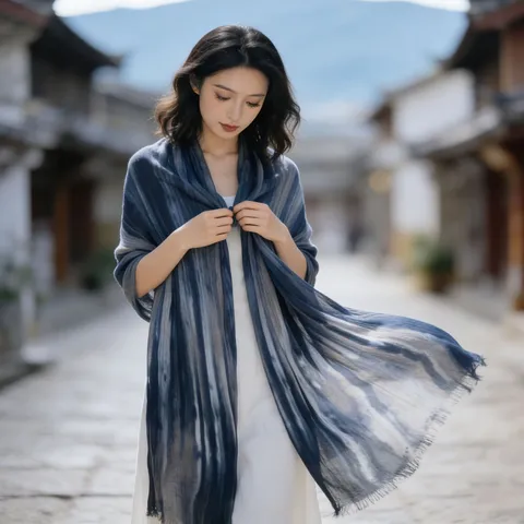 Women Fashion Long Scarf Lightweight Tie Dye Crinkle Rayon Shawl Sun Protection Head Scarf For Daily Wear