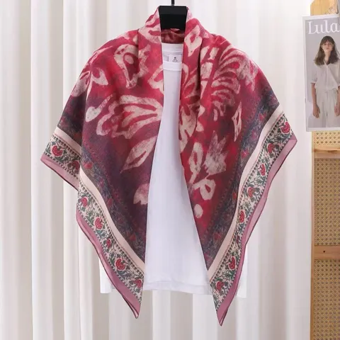 French Vintage Floral Print Sheer Scarf Large Square Scarf For Women Fashion Sun Protection Shawl Neck Wrap Head Scarf