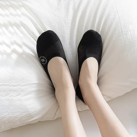 Women's Ice Silk Boat Socks Summer Thin Breathable Mesh Anti-Slip Invisible Short Socks Low Cut Cotton Bottom Socks