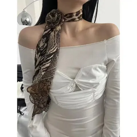 Women's Chiffon Scarf Rose Flower Floral Leopard Print Polka Dot Lightweight Soft Long Neck Scarf Fashion Accessories