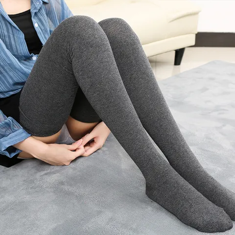 Medias Altas Extra Largas para Mujer Color Sólido Algodón Muslo Alto