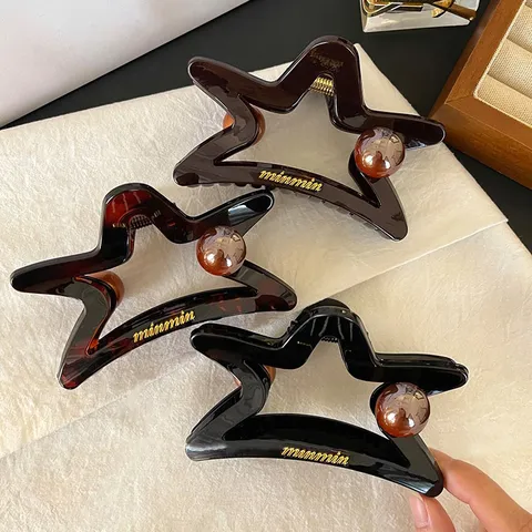 Pinza de Garra para Cabello de Estrella Hueca Grande para Mujer Elegante Pinza de Tiburón de Resina Geométrica Horquillas de Perla Artificial Antideslizantes Accesorios para Cabello Regalo