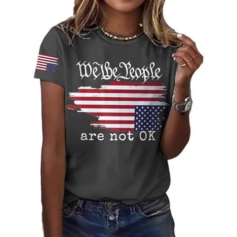 Camiseta Casual de Manga Corta con Cuello Redondo para Mujer Vintage Estampado de Letras Corte Suelto Top de Moda Diaria Streetwear de Verano