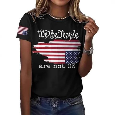 Camiseta Casual de Manga Corta con Cuello Redondo para Mujer Vintage Estampado de Letras Corte Suelto Top de Moda Diaria Streetwear de Verano