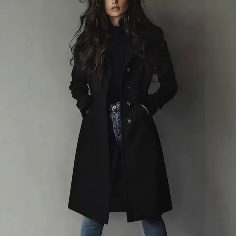 Women's Fashion Faux Suede Trench Coat Long Sleeve Lapel Single Breasted Long Outerwear Casual Streetwear Autumn Winter Jacket