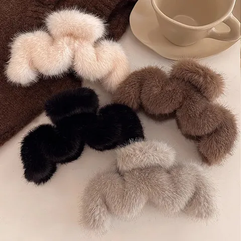 Grande Molla per Capelli in Peluche Inverno Soffice Pinza Squalo Morbida Pelliccia Sintetica Accessori Capelli Donna