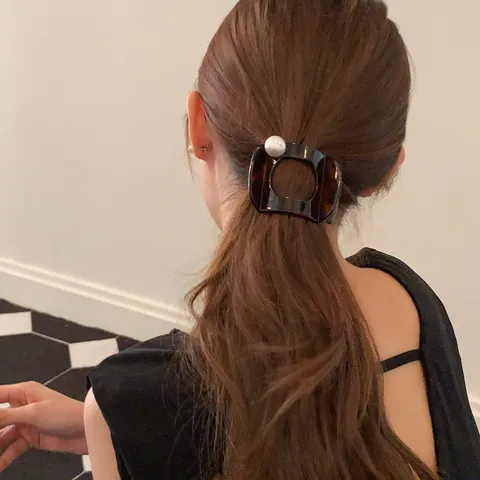 Retro Schildpatt Schwarz Haarklammer Große Haarklammer mit Künstlicher Perle für Damen Tägliche Haarstyling-Accessoires