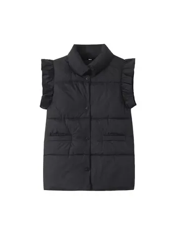 Women Casual Loose Stand Collar Flutter Sleeve Padded Cotton Vest Autumn Winter Fashion Outerwear Solid Color Warm Vest