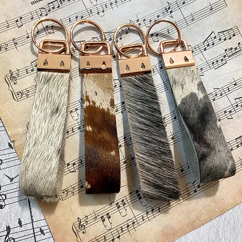 Vintage Genuine Leather Calf Hair Keychain Bohemian Western Style Bag Pendant Key Ring Accessories For Women Men