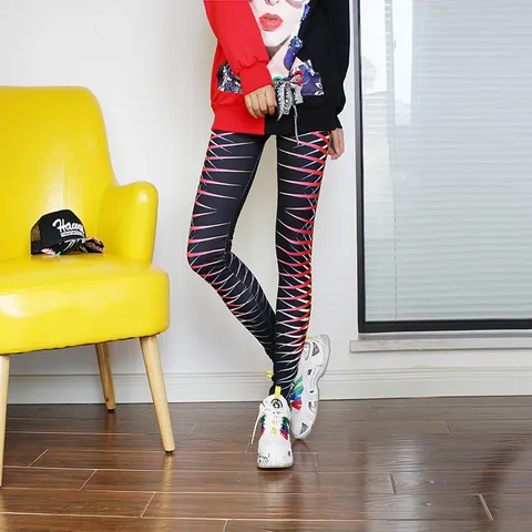 Women's High Elasticity Printed Leggings Casual Slim Fit Polyester Bottom High Waist Geometric Butterfly Pattern Skinny Trousers