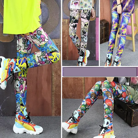 Women's Fashion Printed Leggings High Waist Elastic Slim Fit Nine-Point Pants Casual Vintage Floral Butterfly Graphic Bottoms