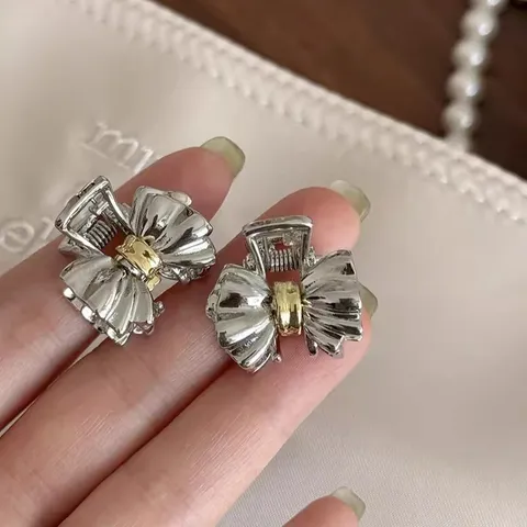 Eleganter Legierung Schleife Metall Haarkralle Klein Kontrastfarbe Hai Clip Für Damen Halbgebundenes Haar Accessoire Gold Silber Haarnadeln