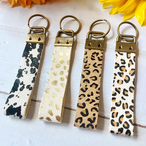 Vintage Boho Echtleder Schlüsselanhänger Pferdehaar Leopardenmuster Kuhmuster Schlüsselring Antik Bronze Tasche Anhänger Geschenk Für Damen Herren