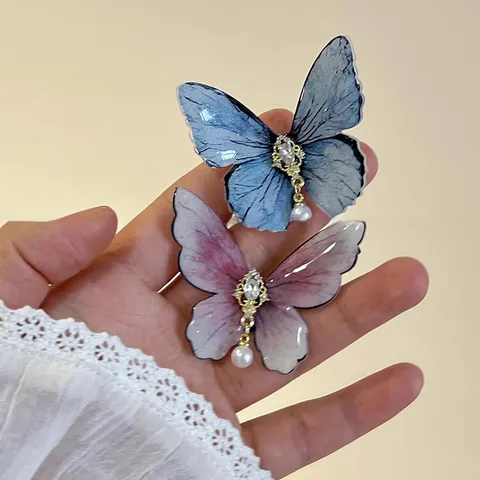 Elegant Alloy Butterfly Hair Clip With Artificial Pearl Rhinestone Embellishment Fairy Side Clip For Women Hair Accessory