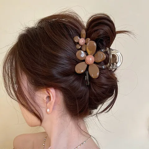 Korean Style Flower Hair Claw Clip Plastic Resin Elegant Shark Clip For Women Girls Botanical Floral Hair Accessories Jewelry