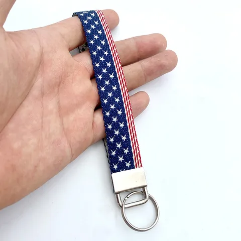Amerikanische US Flagge Bestickt Armband Schlüsselanhänger Plüsch Stoff Gurtband Schlüsselring Verschluss Tasche Anhänger Halter Geschenk Zum Unabhängigkeitstag