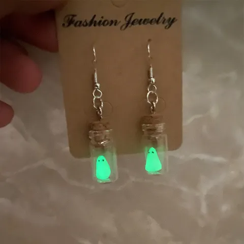 Halloween Leuchtende Geist Mini Glasflasche Ohrhänger Polymerton Teufel Anhänger Halskette Horror Festival Geschenk Schmuck