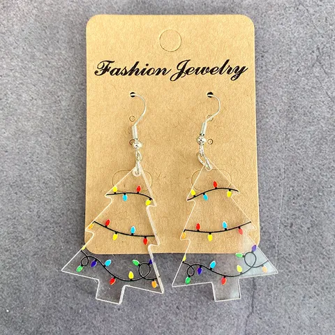 Christmas Tree Acrylic Earrings For Women Colorful Printed Hollow Drop Earrings Xmas Party Jewelry Accessories