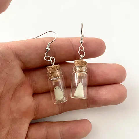 Halloween Leuchtende Geist Mini Glasflasche Ohrhänger Polymerton Teufel Anhänger Halskette Horror Festival Geschenk Schmuck