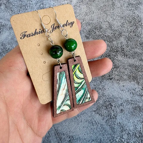 Vintage Genuine Leather Wood Patchwork Dangle Earrings Western Leopard Cowhide Print Turquoise Bead Earrings For Women Gift