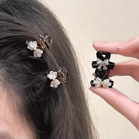 Korean Style Elegant Rhinestone Bow Knot Mini Hair Claw Clip Small Shark Clip For Women Girls Daily Hair Accessories Hairpin