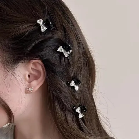 Eleganter Schleife Strass Kleiner Haarklammer Für Damen Mode Kristall Hai Clip Haarnadeln Hinterkopf Haarschmuck