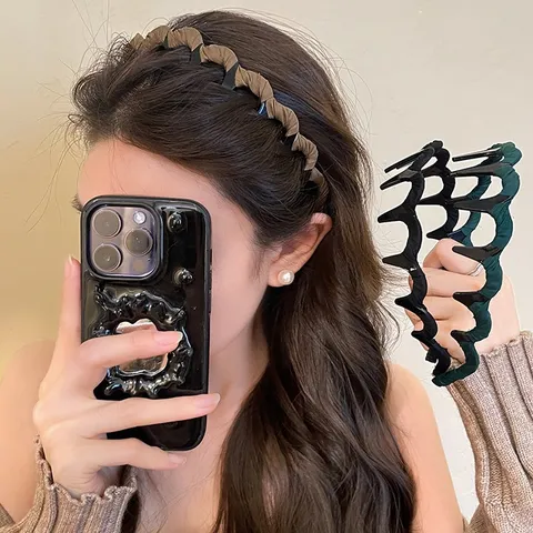 Women Wavy Non-slip Headband High Cranial Top Hairband Fabric Wrapped Plastic Hair Hoop Elegant Daily Hair Accessories