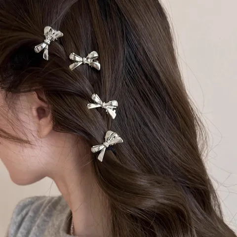 Pince à Cheveux Nœud Papillon en Alliage Métallique de Mode Petite Barrette Latérale Ruban Métallique pour Femmes Accessoires de Cheveux