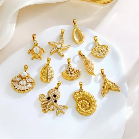 Leichter Luxus Kupfer 18K Vergoldet Mikro Eingelegt Zirkon Meer Tier Anhänger DIY Handgemachte Schmuck Charme Zubehör