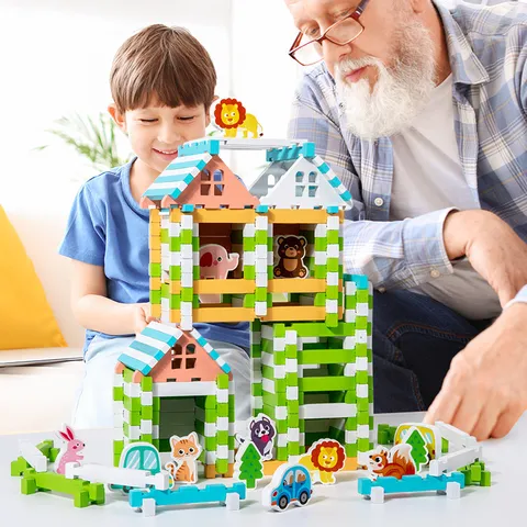 Kinder Pädagogisch Zapfen Und Schlitz Holz Bausteine Haus Kreativer Raum Konstruktion Spielzeug DIY Montage