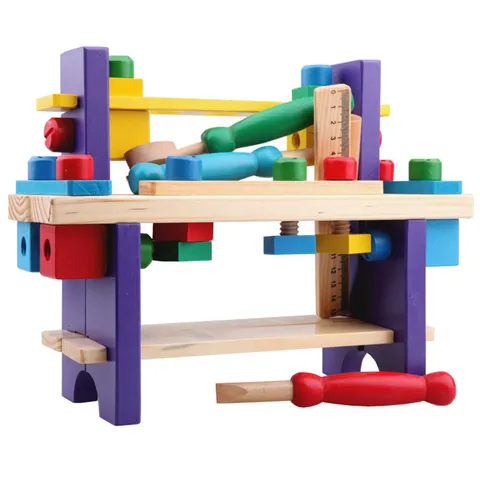 Kids Wooden Educational Tool Bench Toy Nuts Screws Assembly Construction Set Boys Learning STEM Building Toys