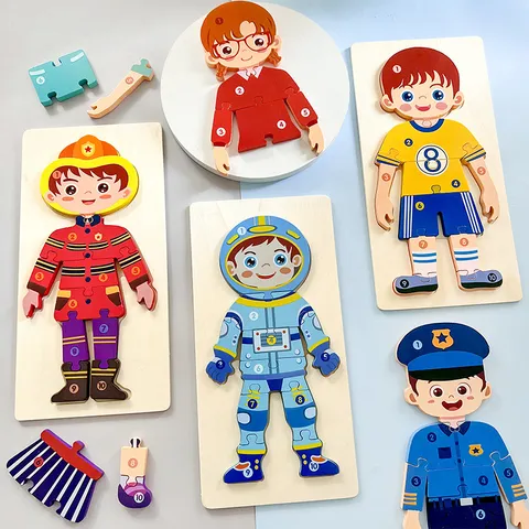 Wooden 3D Stereo Puzzle Kids Educational Toy Cartoon Character Traffic Cognitive Board Preschool Learning Game Gift