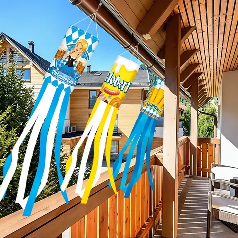 Oktoberfest German Beer Festival Windsock Flag Outdoor Garden Hanging Decoration Bavarian Blue White Argyle Pattern Windsock Streamers