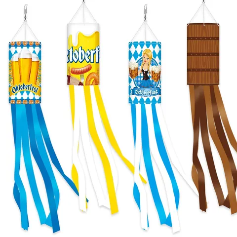 Oktoberfest German Beer Festival Windsock Flag Outdoor Garden Hanging Decoration Bavarian Blue White Argyle Pattern Windsock Streamers
