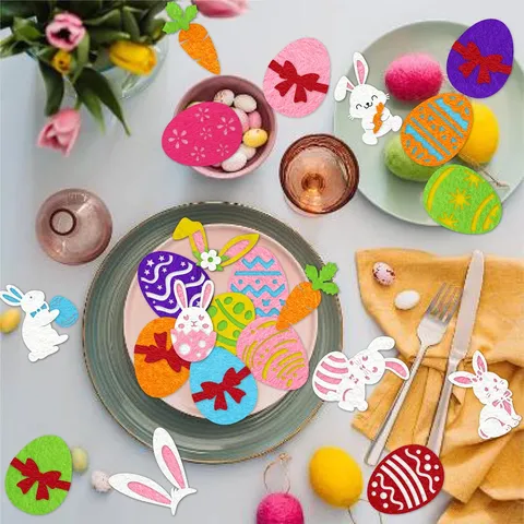 Décoration de Fête de Pâques en Feutre Lapin Dessin Animé Œuf de Pâques Ornement Carotte en Feutre pour Décoration de Fête