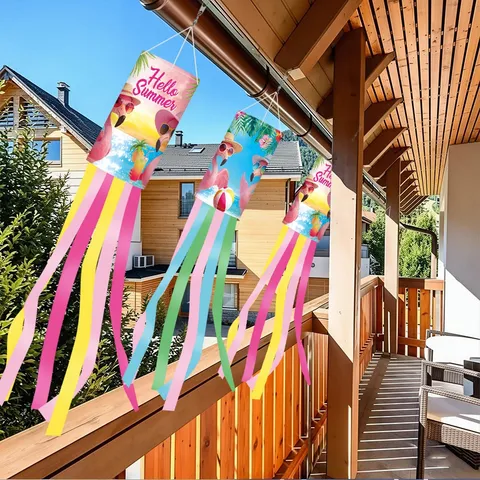 Hawaiian Summer Flamingo Outdoor Windsock Hanging Decoration Colorful Streamers Backyard Garden Party Decor Polyester Windsocks