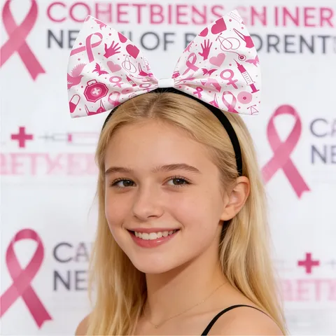 Breast Cancer Awareness Bow Headband Pink Ribbon Charity Event Party Decoration Headpiece For Women Girls Hope Pattern