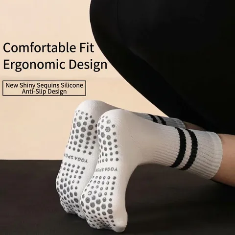 Dames Professionele Antislip Yoga Pilates Sokken Gestreepte Middelhoge Katoenen Sport Fitness Sokken