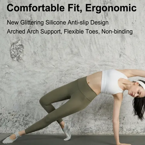 Women's Non Slip Five Toe Yoga Socks Cotton Pilates Professional Sports Athletic Short Strap Ballet Socks